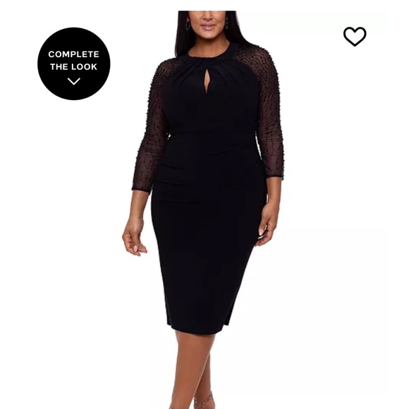 Elegant Plus Sized Black Dress w Beaded Sheer Sleeves - Picture 1 of 4